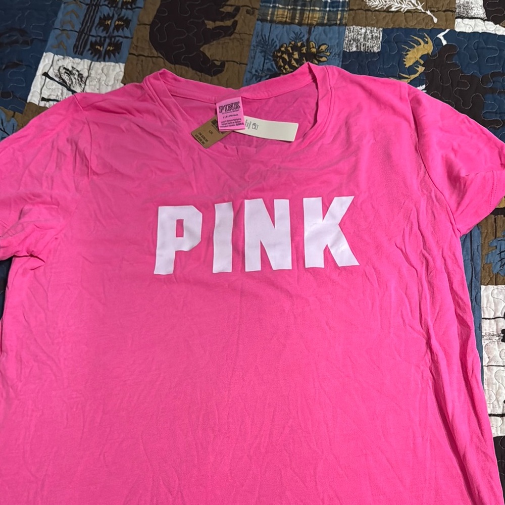 Pink T-Shirt with White Lettering